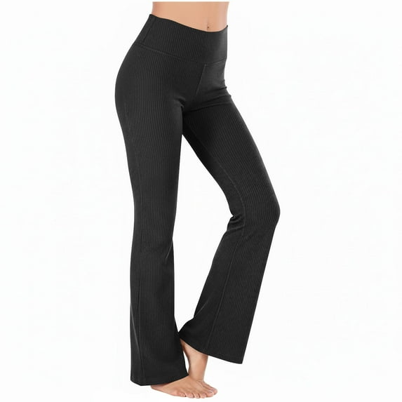 Flared Yoga Ribbed Leggings for Women Wide Leg Pants Casual High Waisted Stretch Soft Workout Trousers