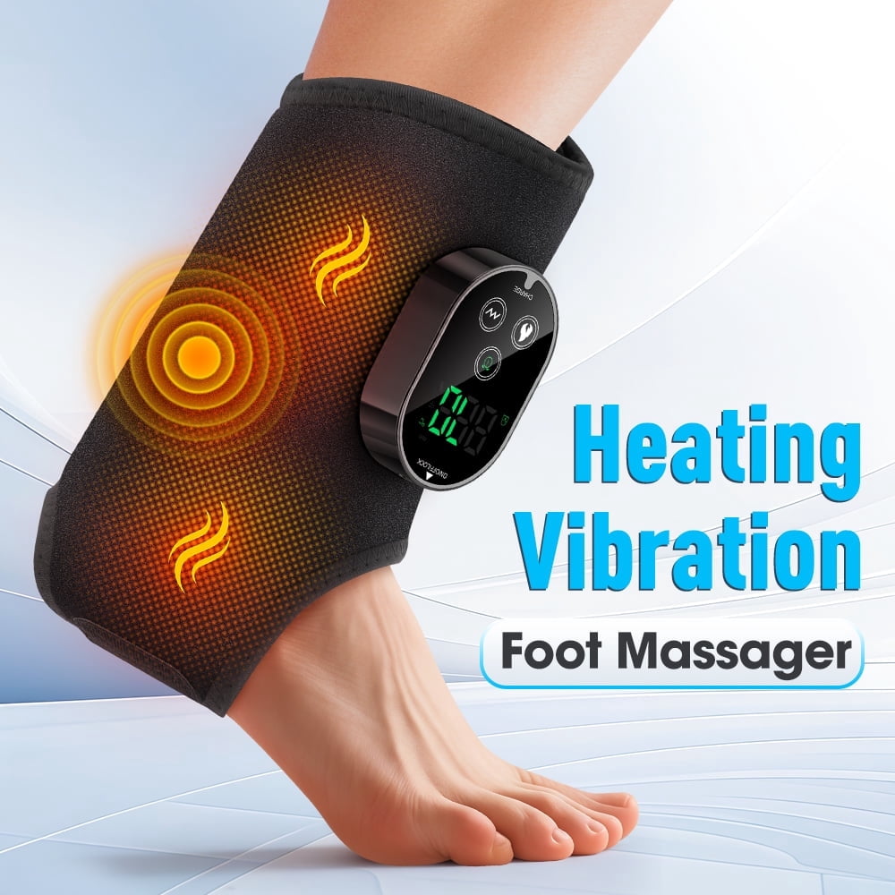 Flaremore Cordless Foot and Ankle Massager,3 in 1 Ankle Heating Pad Wrap with 6 Heat & 3 Vibration Modes,3000mAh Portable Rechargeable Ankle Heating Wrap Warmer for Feet,Ankles & Calves,Black 1PC