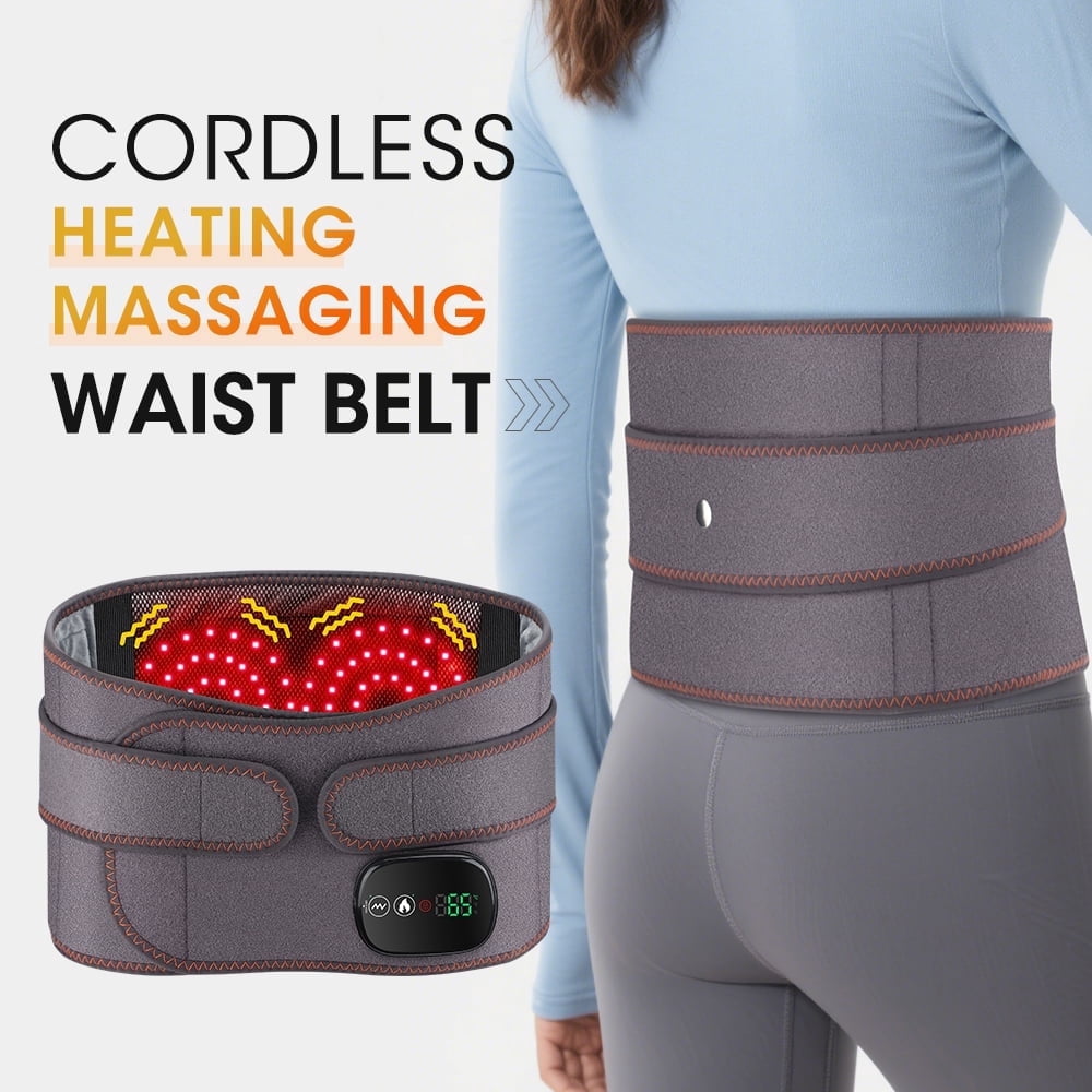 Flaremore Cordless Heating Pad for Back, Lower Back Massager with heat and vibrate Heated Back Lumbar Support Brace Belt with 3 Heat&Timer, 3 Vibration,Gifts for Men Women, Gray