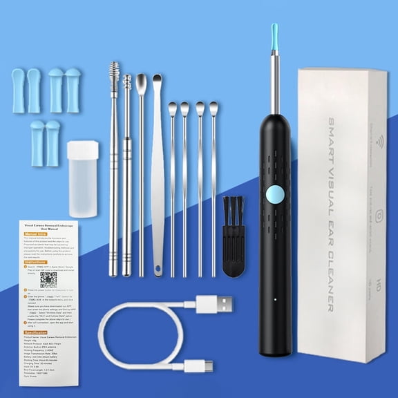 Flaremore Ear Wax Removal Tool Camera,500W HD Camera,Flaremore Ear Cleaner Wireless Ear Cleaning Otoscope with 9 Pcs Kit,Painless Visual Ear Pick Tweezers Wax Remover,Black