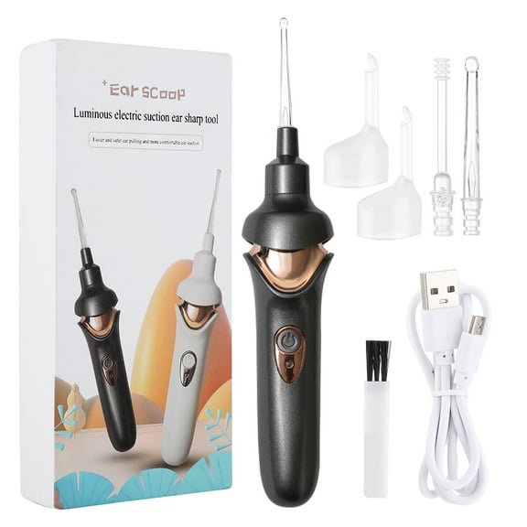 Flaremore Earwax Remover Kit,Ear Cleaner Ear Vacuum Wax Remover,Painless Soft Suction Electric Ear Cleaner with LED Light,Safe and Comfortable Silicone Ear wax Remover Tool with Double Size Head,Gray