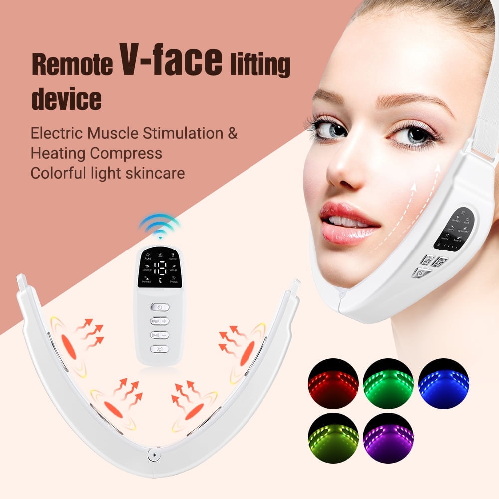 Flaremore Electric V Face Shaping Machine, Micro-Current Face Massager V-Line Up Lift Belt Machine, Red Blue Light Facial Lifting Device Double Chin Shaping Massager for Face Skin Care,White