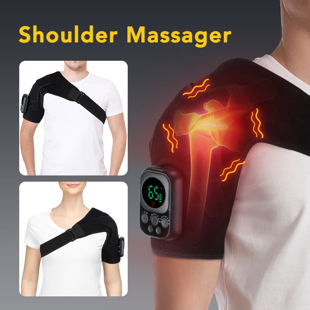 Flaremore Heated Shoulder Brace Wrap,Electric Shoulder Heating Pad with App Remote Control,5000mAh Rechargeable Cordless Shoulder Massager with 3 Adjustable Vibrations and Heating Modes for Relax