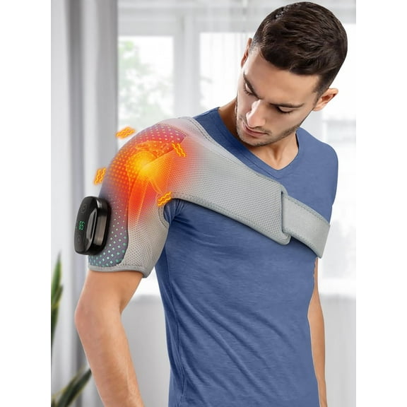 Flaremore Heated Shoulder Wrap,Heating Shoulder Pads,Electric Cordless Vibration Massage for Wommen Men ,Type-C Gray