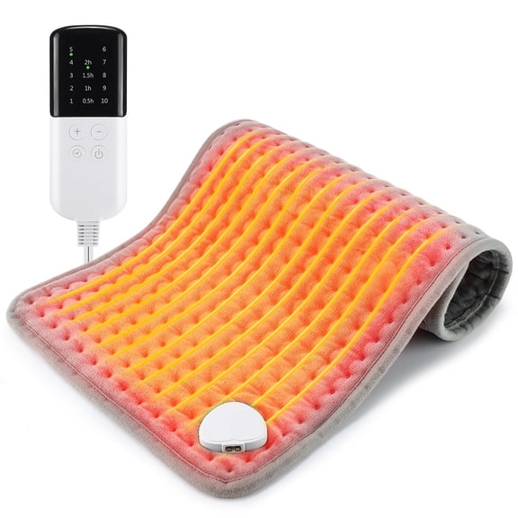Flaremore Heating Pad, Electric Heating Pads 10 Levels Temperature Adjustment 4 Levels Of Timing, Heated Pad for Shoulder, Knee,Hot Pad for Arms and Legs, Grey, 12" x 24"