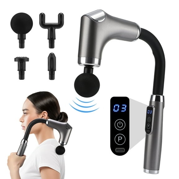 Flaremore Massage Gun,Mini Massage Gun,Deep Tissue Back Massage for Athletes,Percussion Massager with 4 Massages Heads & Silent Brushless Motor,Mothers Day Gifts for Mom,Handheld Messager Silver Gray