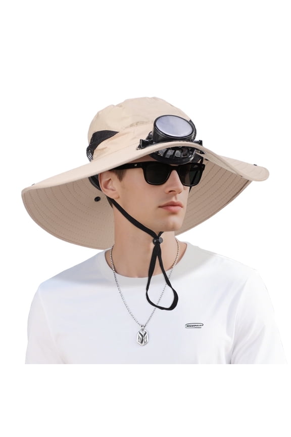 Portable Air Conditioner Wide Solar Fan Outdoor Fishing Hat Men Sun Hat With Solar Fan Fishing Hat 3 Speed Adjustable Fan Hat, Personalized Gifts,Hat with Solar Fans Built in Khaki
