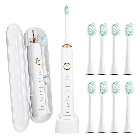 Flaremore Sonic Electric Toothbrush for Adults and Teen,Rechargeable Travel Toothbrush with 8 Brush Heads & Travel Case, Smart Timer,5 Modes,2-Hour Fast Charge Last 20 Days,White