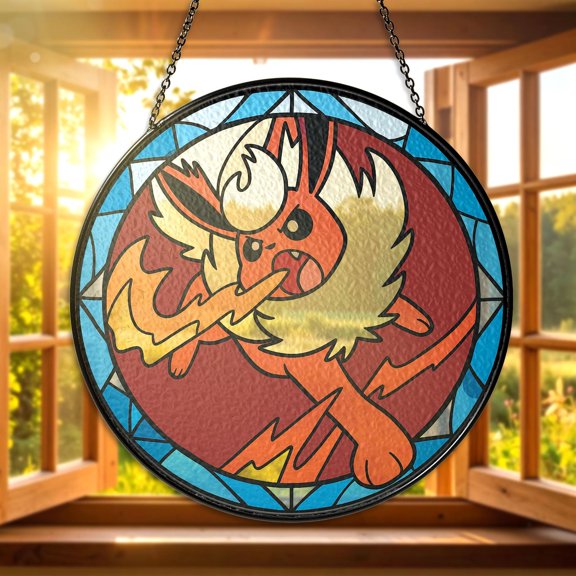 Flareon Stained Glass Suncatcher Flareon Eeveelution Fire Type Window Hanging Flareon Anime Sun Catcher Gift for Flareon Fans Xmas Gifts