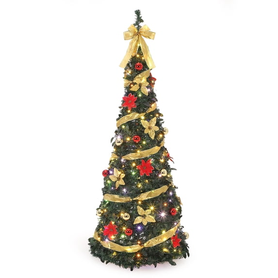 Tree Of Gold Flarhetoric 6ft Pre-Lit Pop-Up Christmas Tree with 200 LED Lights – Red ...
