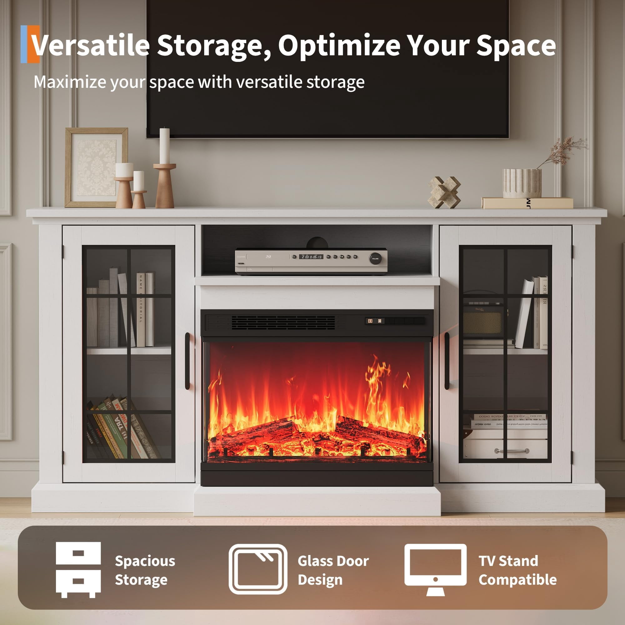 Flarhetoric 80-inch Electric Fireplace TV Stand with Integrated ...