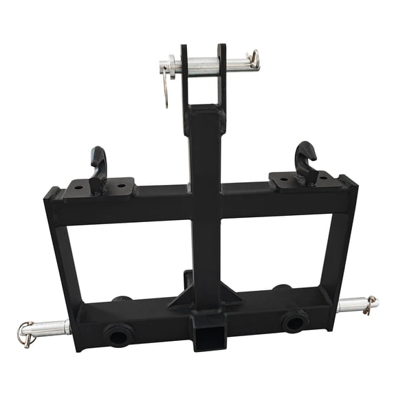 Flarhetoric Heavy Duty 3-Point Trailer Hitch Attachment 2" Receiver Carbon Steel Dual Hay Spear Holes & Dual Tractor Bucket Hooks Compatible with CAT 0 & CAT 1 Tractors Durable Towing