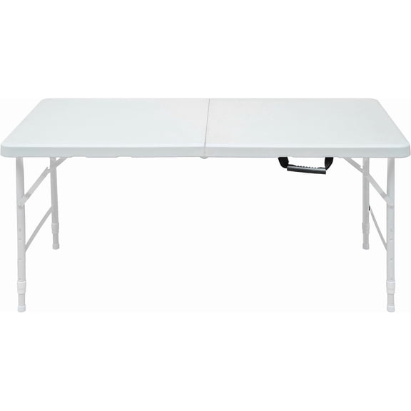 Flarhetoric Heavy Duty 4FT Folding Table - Portable Plastic Collapsible Desk with Adjustable Height, Handle, Waterproof Easy-Clean Surface, Anti-Slip Feet, 300LBS Capacity, for Indoor & Outdoor Use,