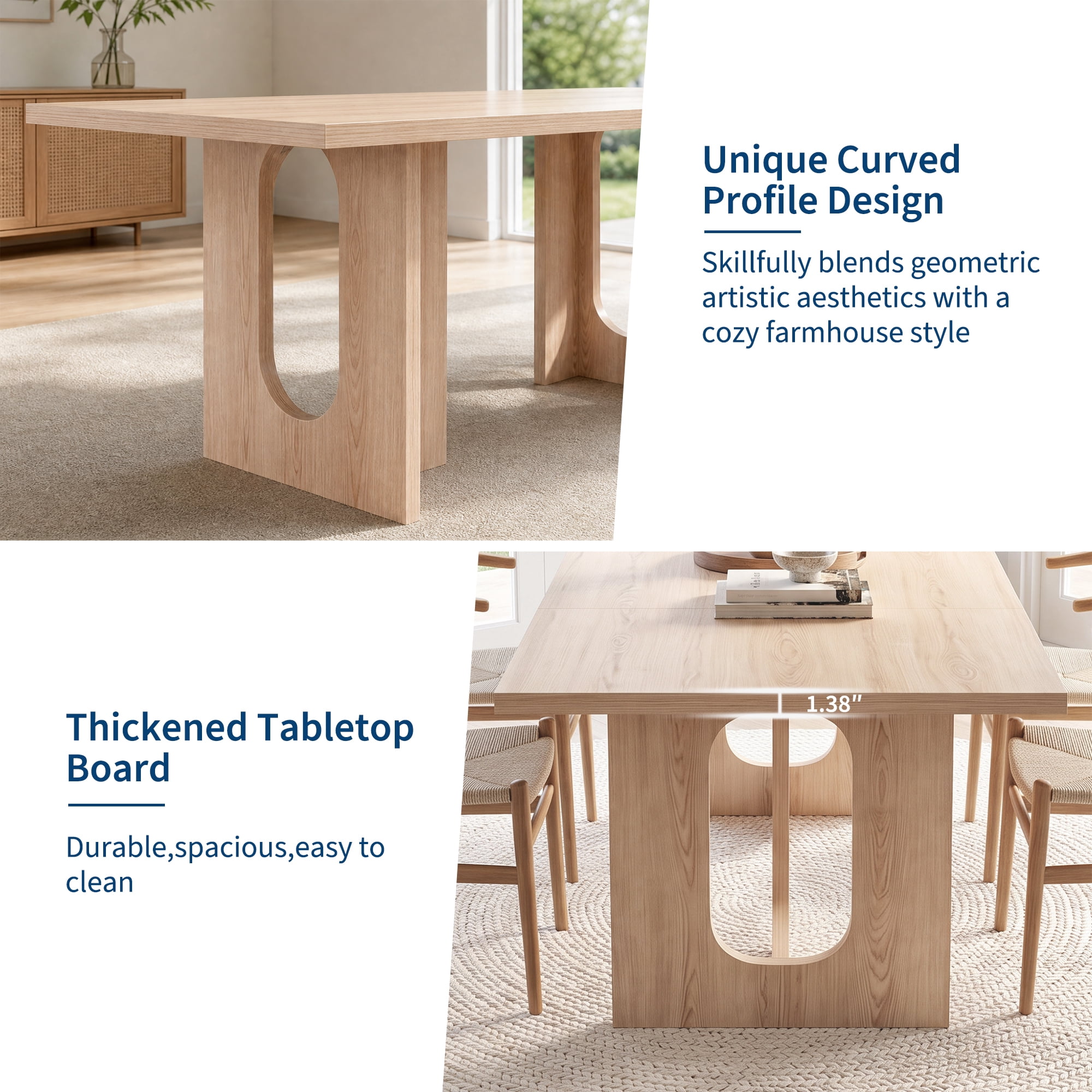Flarhetoric Modern T-Shaped Farmhouse Dining Table for 6-8 - 71 ...