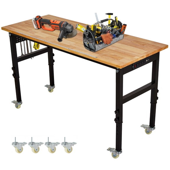 Flarhetoric Work Bench, 48" Adjustable Workbench with Pegboard, 2200 LBS Load Capacity Wood Craft Table, Adjustable Height Work Table for Garage, Workshop, Office, Home