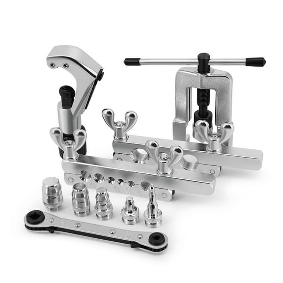 Flaring Swaging Tool Kit - 45 Degree Brake Line Tubing Copper Brass Aluminum Mild Steel Extrusion 1/8 to 3/4 inch for HVAC Water Gas Pipe Automotive Plumbing W/ Tube Cutter & Portable Case