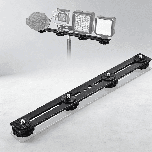 Flash Bracket, Long Dual Camera Mount Flash Bracket Extension Bar with Hot Shoe, Straight Flash Brackets Thread Hole Tripod Mount for Camera/LED Light/Microphone
