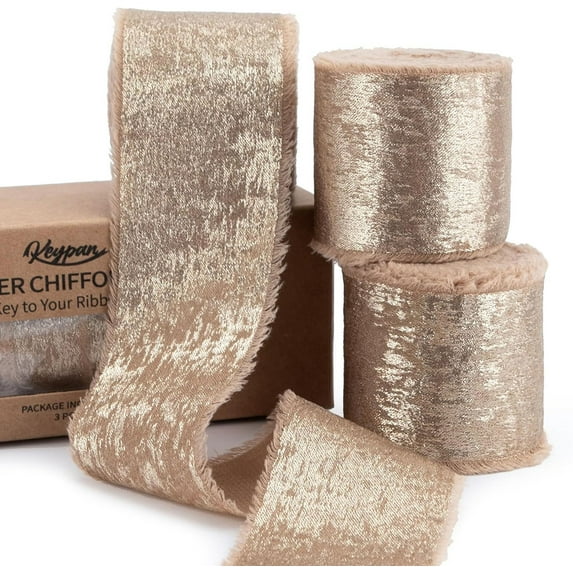 Flash Bronzing Chiffon Hand Tear Frayed Edge Ribbon for Christmas Bows Wedding Invitations Gift Wrapping DIY Craft Decorations, 1.6x177.2in
