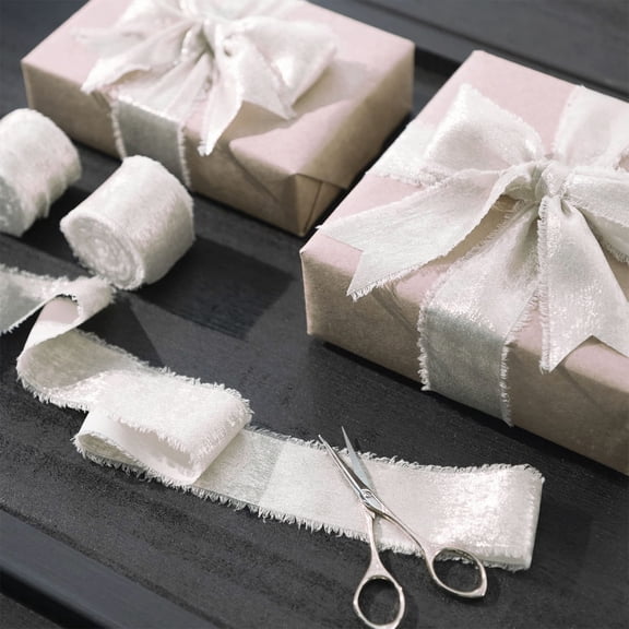Flash Bronzing Chiffon Hand Tear Rawer Ribbon Silk Hand Edged Christmas Bow Wedding Invitation Decoration
