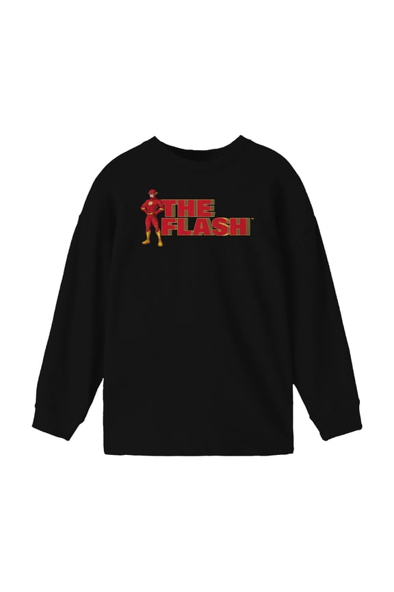 Flash Character Youth Boy's Black Long Sleeve ShirtMedium