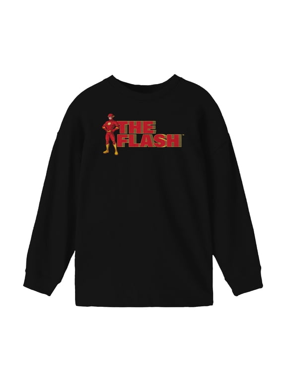 Flash Character Youth Boy's Black Long Sleeve ShirtLarge