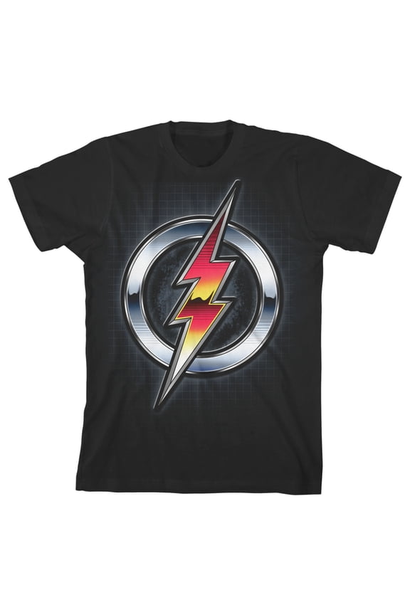 Flash Chrome Logo Boy's Black T-shirt-Large