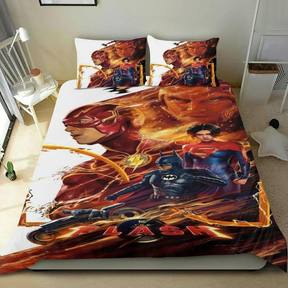 The Flash Comforter Set 3 Piece Bedding Set Cute Duvet Cover Sets Super Soft Teens Bedding Set Kids Bedroom Gifts,1 Duvet Cover with 2 Pillowcases Full