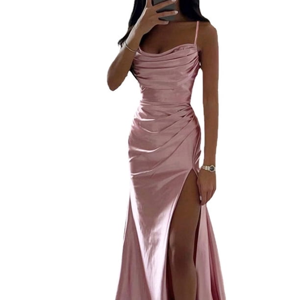 Flash Deal!Clearance Women's Cocktail Dresses Women'S Dress Elegant  Backless Gown Silky Satin Spaghetti Party Dress With Chest Spread Side Slit  Wedding Evening Dress Women's Satin Dress - Walmart Business Supplies