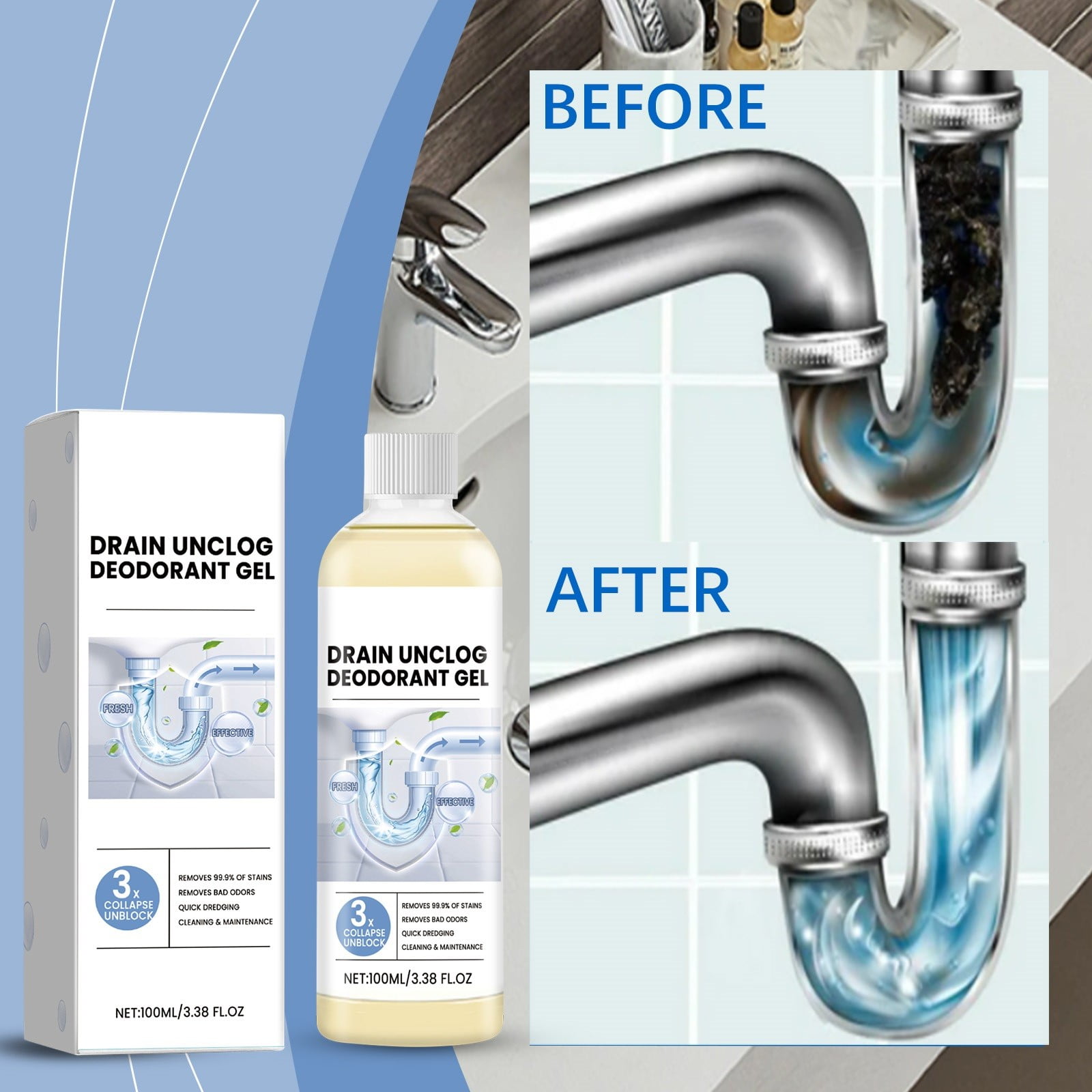 Flash Deal!Drain Unclog Gel，Gel Drain Clog Remover and Cleaner for