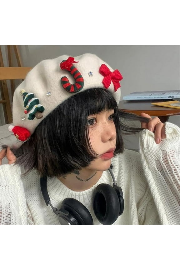 Cute Christmas Beret Christmas Warm Bow Beret Christmas Warm Bow Beret Christmas