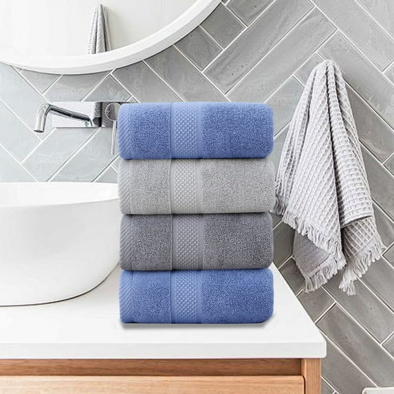 4Pcs Bath Towel Set, InsCrazy 100% Cotton Towels, Skin Friendly, Thick and Soft, Quick Dry, Highly Absorbent Towel for Bathroom, Beach Towel, Hand Towel Gift Set