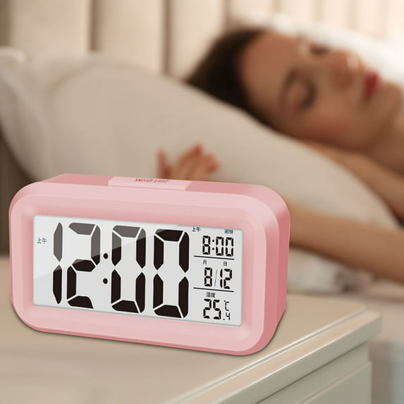 Alarm Clock for Bedroom, InsCrazy Digital Alarm Clock 4.3in LED Display with Temperature Larger Lound Light Control Portable Snooze Calendar Brightness with Battery Powered