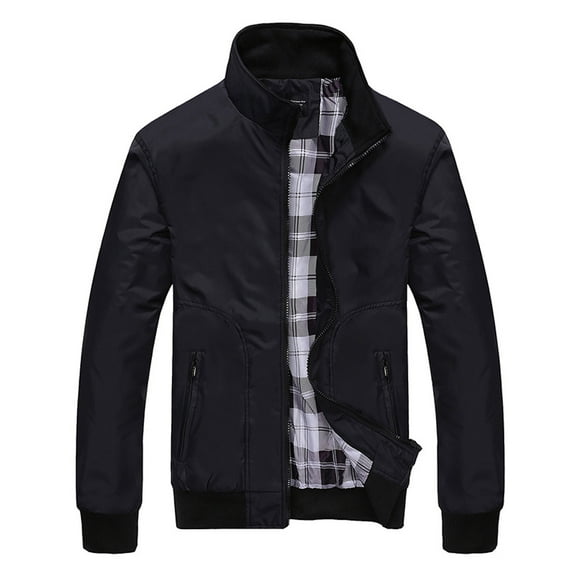 Azrian Mens Coats and Jackets,s Men's Autumn Casual Pure Color Patchwork Jacket Zipper Outwear Coat/Black 8(Xl)