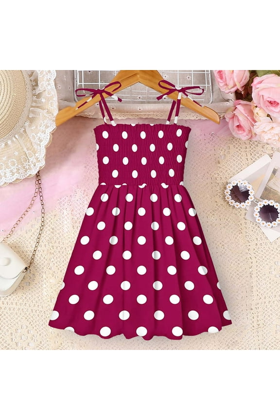 Flash 3T Toddler Girl Dresses Summer Clothes Casual Kids Cute Sleeveless Dress Polka Dot Spaghetti Strap Adjustable Sun Dress Midi Pleated A Line Vacation Beach Dress