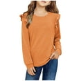 thumbnail image 1 of Kids Shirts Girls Long Sleeve Ruffle Top Crew Neck Pullover Tshirt Solid Color Blouse Shirt Casual Cheap Tee Tops, 1 of 7