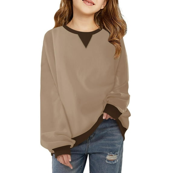 Long Sleeve Kids Shirts Girls Oversized Shirts 12-14 Solid Color Blouse Plus Size Casual Round Neck Shirt Tops