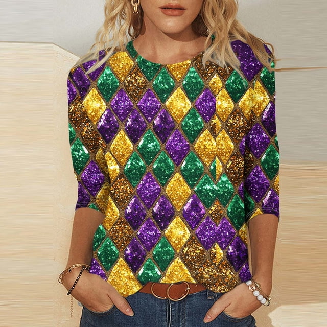 Women's Striped Button Down  Sequin Shirt with Mardi Gras Float Wrap-Around main image 0