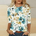 thumbnail image 1 of Flash Deals Clearance Three Quarter Length Sleeve T Shirts for Women Floral Plant Print Tops Casual Round Neck Tees Pullover Tshirt Blouse Top, 1 of 5