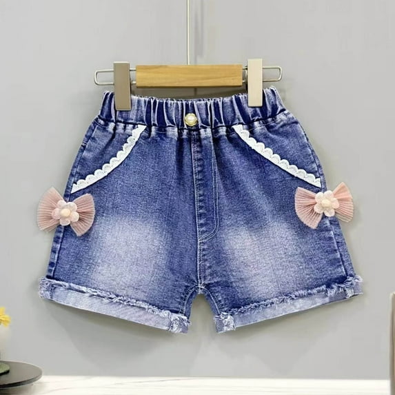 The Big Save of The Day kttectoa Kids Clothes Girls Roll Up Denim Shorts Elastic Waist Jean Shorts with Pockets Summer Cute Lace Side and Bows Casual Jeans Shorts Toddler Shorts 2-6T