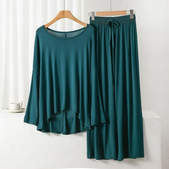 The Big Save of The Day kttectoa Outfits for Women Womens Loungewear Set Womens Winter Pajamas Fall Outfits Solid Long Sleeve Crew Neck Swing Tops and Pants Fall Outfit Sets for Women