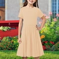 thumbnail image 1 of Gamivast Girls Dress Basic Short Sleeve A Line Flowy Dress Casual Fashion Solid Casual School Party Dress for Teens Beige 4T Vestidos De Verano Para Niña, 1 of 8
