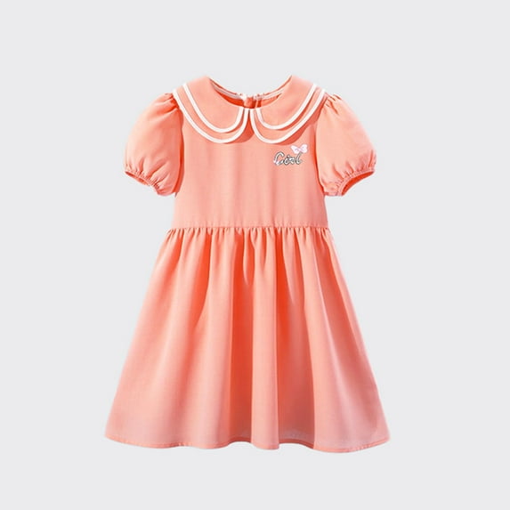 Gamivast Girls Dresses Size 10-12 Summer Short Sleeve Crew Neck Ruffle Dress Solid Color Puff Playwear Princess Dress Orange 8Y Vestidos De Verano Para Niña