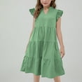 thumbnail image 1 of Flash Deals Gamivast Girls Summer Dress Cute Ruffle Cap Sleeve Dress V-Neck Flowy A Line Mini Dress Sundress Vacation Casual Beach Dress Green 4-5Y Vestidos De Verano Para Niña, 1 of 8