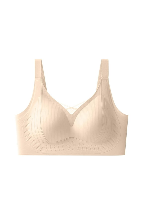 Seamless Bras for Women, Wireless Bra with Support, Everyday Breathable Bra Plus Size Wireless Padded Bralettes Everyday Bras Beige XXXL Sujetadores Sin Varillas Para Mujer