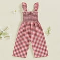 thumbnail image 1 of Gamivast Toddler Girl Summer Dresses Toddler Girl Romper Jumpsuit Overall Pants Plaid Sleeveless Ruffle Halter One Piece Outfit Red 3T Vestidos De Verano Para Niña, 1 of 3
