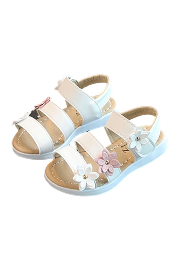 Gladiator Sandals with Floral Accents - Children Girls Sandals Princess Open-toed Soft Bottom Flowers Roman Beach Shoes Girls' Adjustable Sandals