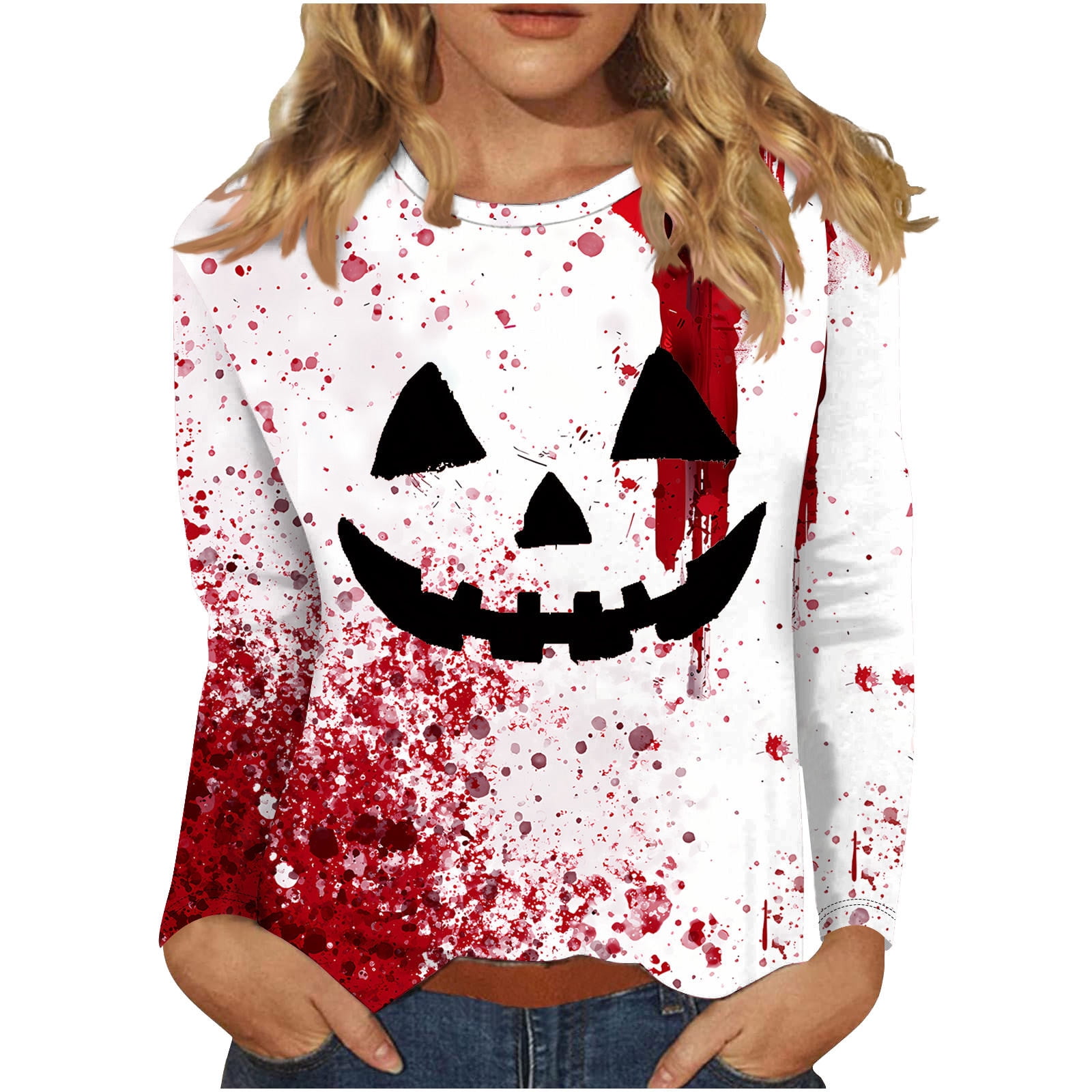 Yihaojia 2025 Halloween Shirt For Women - Pumpkin Graphic 3/4 Sleeve Tunic Blouse, Casual Fall Top