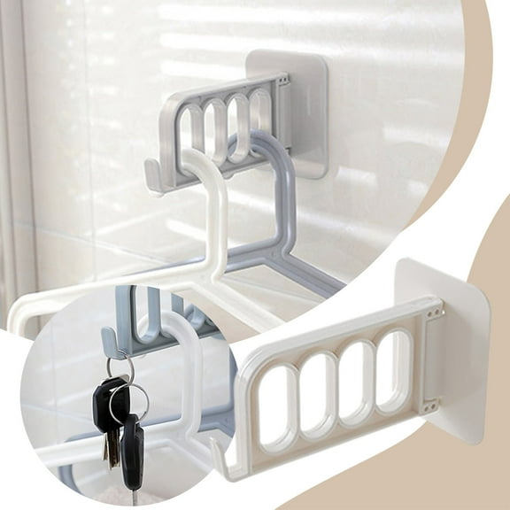 Huayishang Clothes Rack Multifunctional Folding Adhesive Hook Seamless Plastic Hanger Hook Wall-Mounted Clothes Storage Rack White, Kitchen Essentials Clearance Sale White