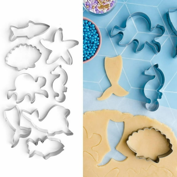 Huayishang Cookie Cutters 8-Piece Stainless Steel Cookie Cutter Set - Marine Life Series, Kitchen Essentials Clearance Sale Silver
