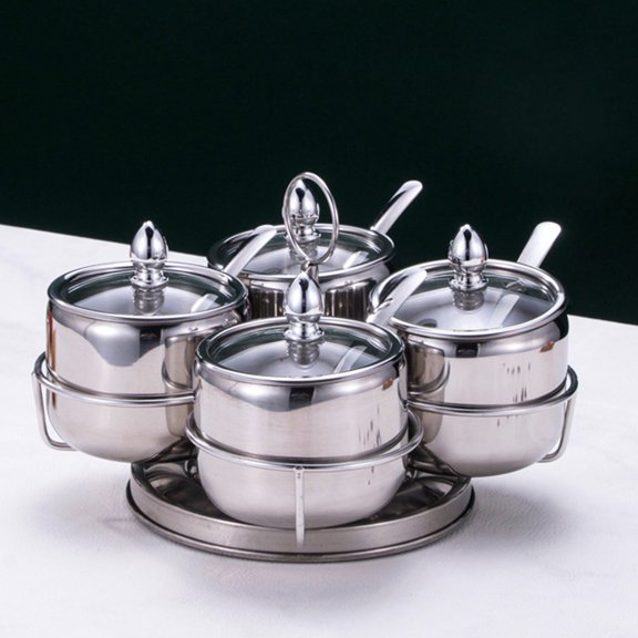 Huayishang Dinnerware Sets, Kitchen Essentials Clearance Sale 304 Stainless Steel Seasoning Jar Set Kitchen Visible Seasoning Box Bridge Type Seasoning Box Salt Sugar Jar Seasoning